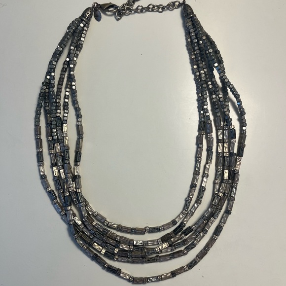 EUC | CHICO'S Multi-Strand Hammered Brass Bead Bib Necklace - Picture 4 of 4